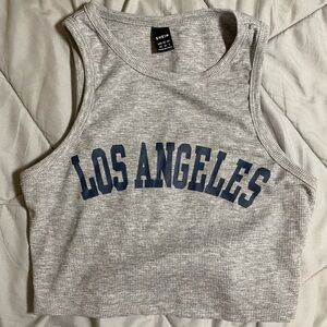 SHEIN Gray Crop Top with Navy Los Angeles Print
